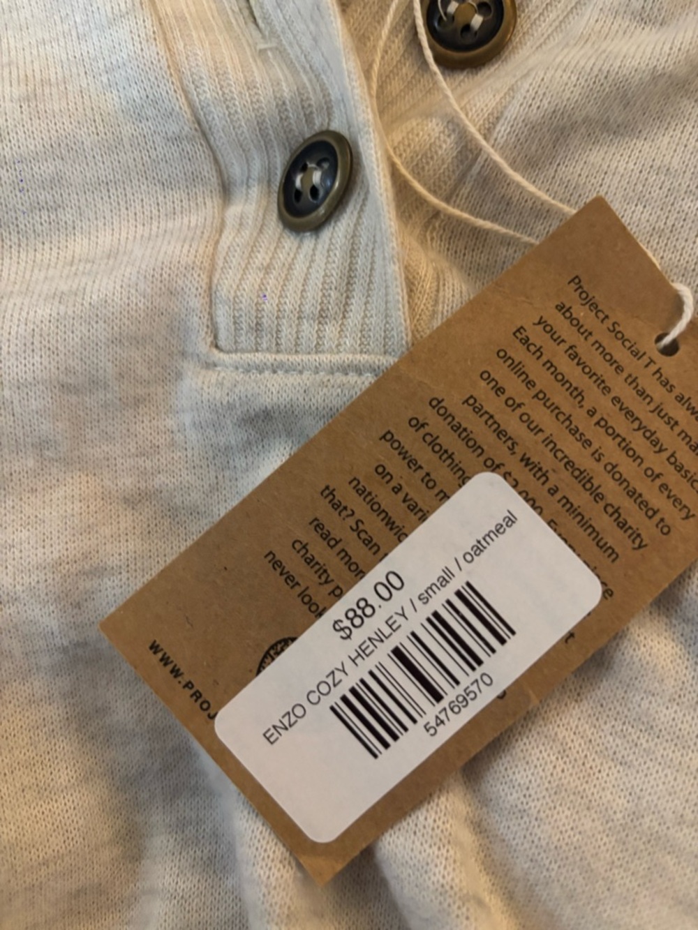 Project Social T Enzo Henley in Oatmeal Size S NWT - Picture 3 of 3